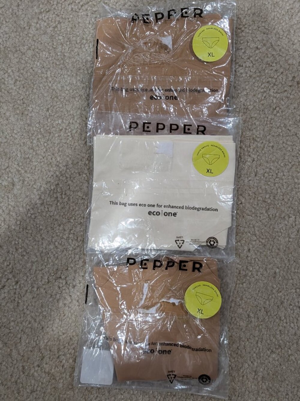3x Pepper bikini underwear, XL, 1x white & 2x brown